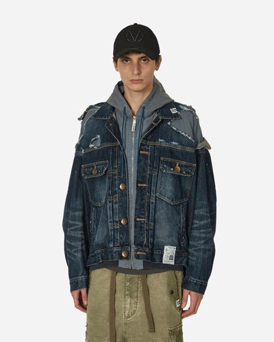 Miharayasuhiro Layered Denim Hooded Jacket In Blue