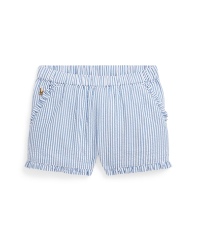 Polo Ralph Lauren Kids' Toddler And Little Girls Striped Ruffled Cotton Seersucker Shorts In Blue White