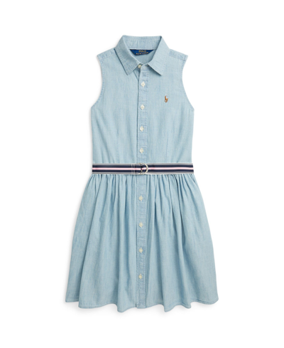 Polo Ralph Lauren Kids' Big Girls Belted Cotton Chambray Shirtdress In Medium Wash