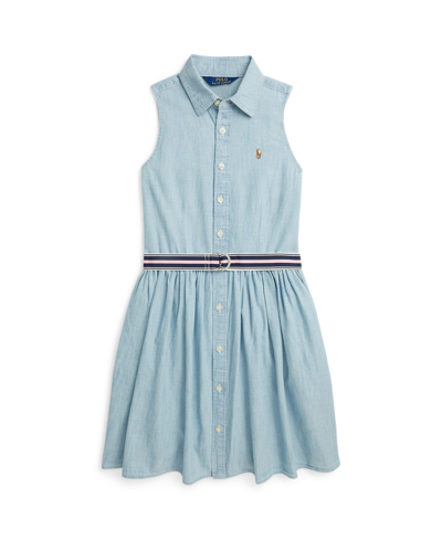 Polo Ralph Lauren Kids' Big Girls Belted Cotton Chambray Shirtdress In Blue