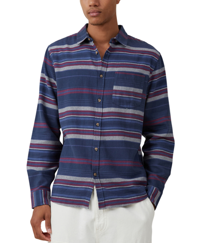 Cotton On Men's Camden Long Sleeve Shirt In Navy Stripe