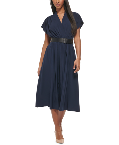 Calvin Klein Plus Size Commuter Belted Midi Dress In Twlight