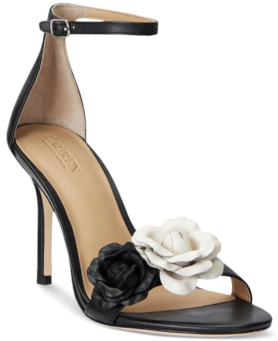Lauren Ralph Lauren Women's Allie Flower Dress Sandals In Black,soft White