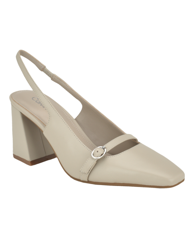 Calvin Klein Women's Ellisa Square Toe Block Heel Slingback Pumps In Light Gray Leather