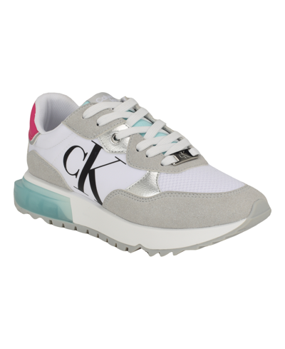 Calvin Klein Women's Magalee Casual Logo Lace-up Sneakers In Light Gray- Manmade,textile