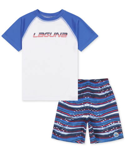 Laguna Kids' Little Boys Stars And Stripes Swim Top And Swim Shorts, 2 Piece Set In Strong Blue