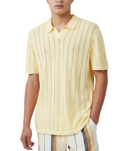 Cotton On Men's Resort Short Sleeve Polo Shirt In Summer Yellow Pointelle