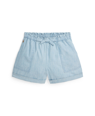 Polo Ralph Lauren Kids' Big Girls Cotton Chambray Camp Shorts In Medium Wash