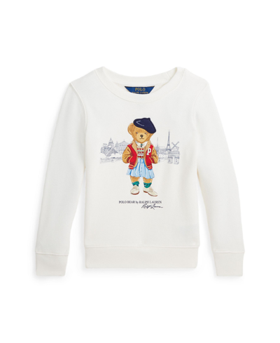 Polo Ralph Lauren Kids' Toddler And Little Girls Polo Bear Paris Terry Crewneck Sweatshirt In Deck Wash White