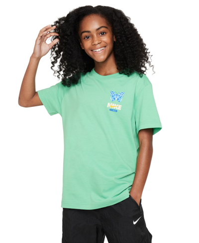 Nike Kids' Big Girls Sportswear Printed Crewneck T-shirt In Sprgrn