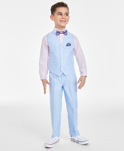 Nautica Kids' Toddler Boys Machine Washable Oxford Vest, Shirt, Pants, Bowtie And Pocket Square, 5 Piece Set In Blue