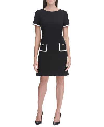 Tommy Hilfiger Women's Colorblocked Pocket Sheath Dress In Black,ivory