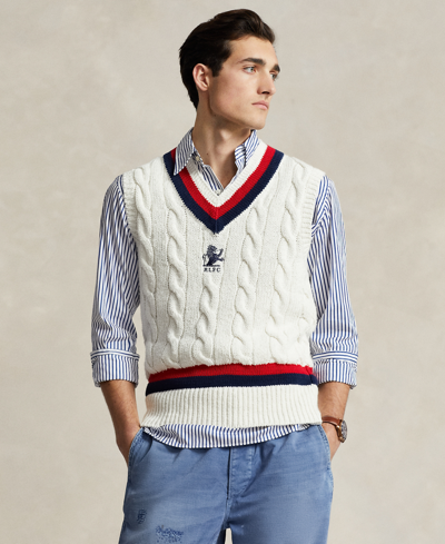 Polo Ralph Lauren Men's Cotton Cricket Jumper Waistcoat In Deckwash White Combo