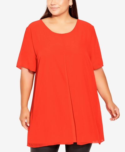 Avenue Plus Size Liv Overlay Mixed Media Scoop Neck Top In Watermelon
