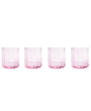 JEANNE FITZ SCALLOPED RIM FLUTED SHORT TUMBLER GLASS, SET OF 4, 8 OZ, BLUSH