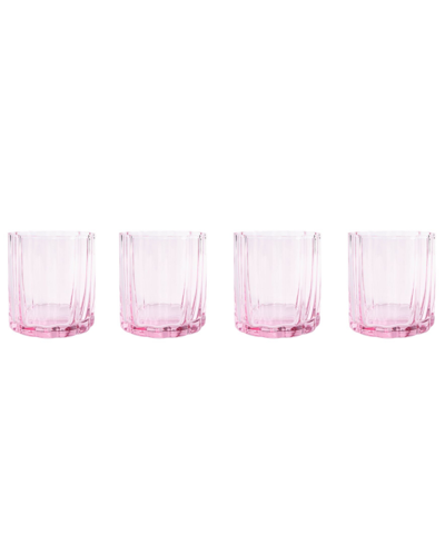 Jeanne Fitz Scalloped Rim Fluted Short Tumbler Glass, Set Of 4, 8 Oz, Blush In Pink