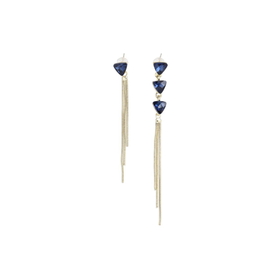 Sohi Women's Gold Sleek Drop Earrings In Blue