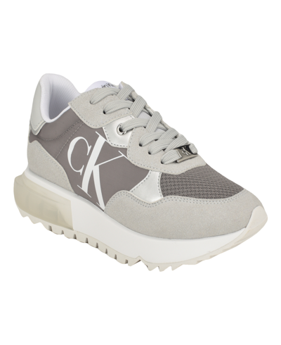 Calvin Klein Jeans Est.1978 Calvin Klein Women's Magalee Casual Logo Lace-up Sneakers In Light Gray- Manmade,textile