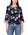 SAM & JESS PETITE FLORAL-PRINT BELL-SLEEVE PIPED TOP