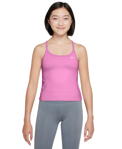 Nike Kids' Big Girls Dri-fit Indy Tank Sports Bra In Playful Pink,white