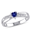 Macy's Lab-grown Sapphire (1/4 Ct. T.w.) And Diamond Accent Heart Ring In Sterling Silver In Sapphire