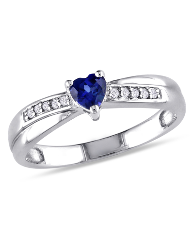 Macy's Lab-grown Sapphire (1/4 Ct. T.w.) And Diamond Accent Heart Ring In Sterling Silver