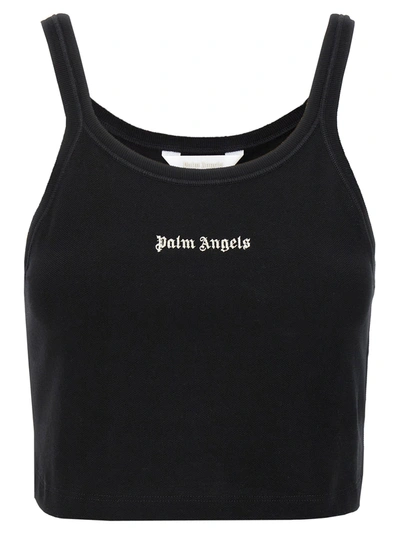 Palm Angels Embroidered-logo Knit Tank Top In Black,off White