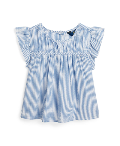 Polo Ralph Lauren Kids' Toddler And Little Girls Striped Cotton Seersucker Top In Blue White