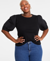 ON 34TH TRENDY PLUS SIZE PUFF-SLEEVE KNIT TOP, CREATED FOR MACY'S