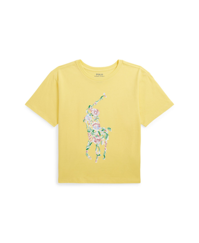 Polo Ralph Lauren Kids' Big Girls Floral Big Pony Cotton Jersey Boxy T-shirt In Oasis Yellow