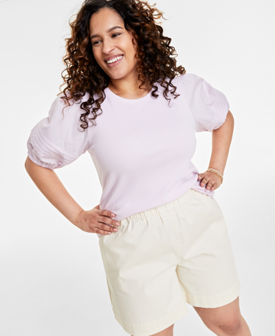 Plus Size Short Puff Sleeve Knit Top