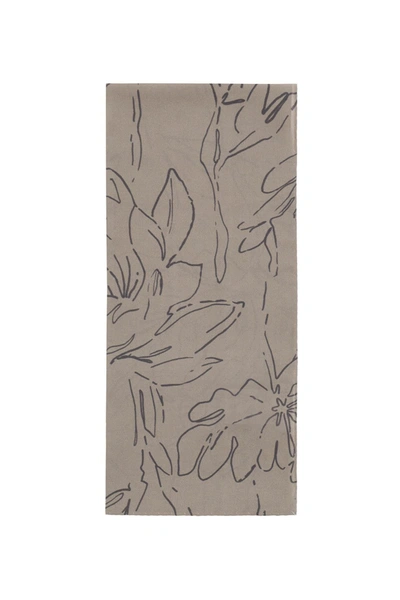 Brunello Cucinelli Foulard Magnolia Print In Grey,khaki