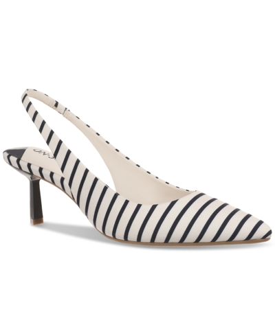 On 34th Women's Baeley Slingback Pumps, Created For Macy's In Navy Stripe Fabric