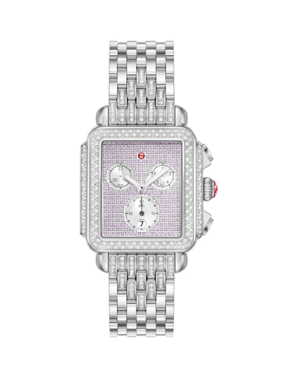 Michele Women's Deco Stainless Steel, 0.73 Tcw Diamond & Pink Sapphire Bracelet Watch/33mm X 35mm