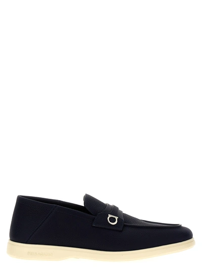 Ferragamo Drame Leather Loafers In Blue