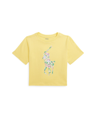 Polo Ralph Lauren Kids' Toddler And Little Girls Floral Big Pony Cotton Jersey Boxy T-shirt In Oasis Yellow