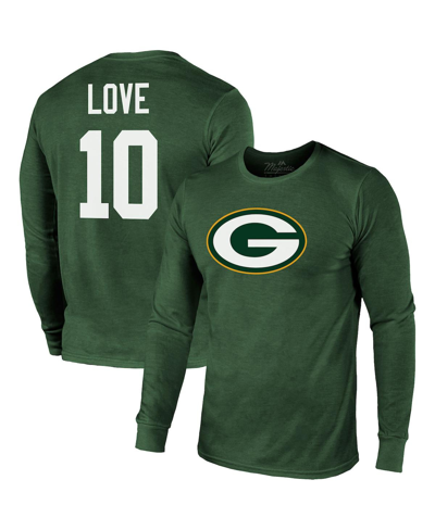 Majestic Men's  Threads Jordan Love Green Green Bay Packers Name And Number Long Sleeve Tri-blend T-s