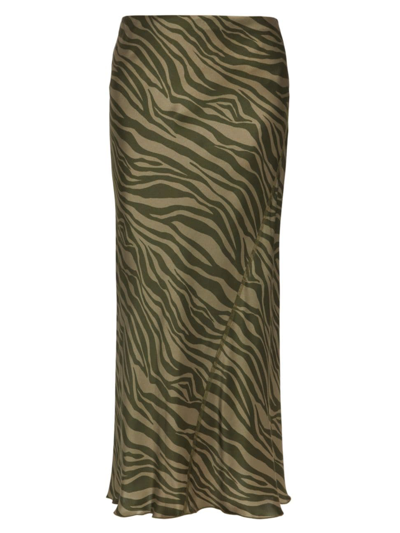 Atm Anthony Thomas Melillo Zebra Stripe Silk Charmeuse Midi Skirt In Army Combo