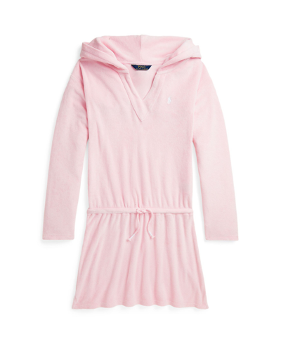 Polo Ralph Lauren Kids' Toddler And Little Girls Hooded Terry Cover-up Swimsuit In Hint Of Pink White