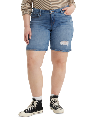 Levi's Plus Size Mid Length Distressed Denim Shorts In What Are We