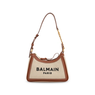 Balmain B-army Canvas & Logo Shoulder Bag In Natural Brown
