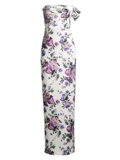 Black Halo Divina Strapless Floral-print Column Gown In Lovely Lilac