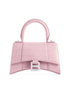 Balenciaga Women's Hourglass Xs Handbag Crocodile Embossed In Baby Pink
