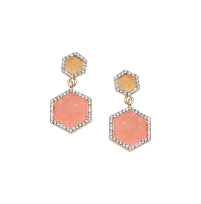 Sohi Women's Hexagon Drop Earrings In Pink