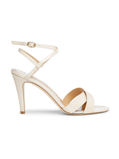 Manolo Blahnik Women's Tormentas 90mm Patent Leather Ankle-wrap Sandals In Cream