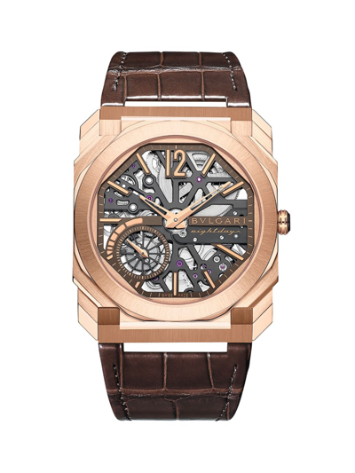 Bvlgari Men's Octo Finissimo 18k Rose Gold & Alligator Leather Skeleton Watch/40mm