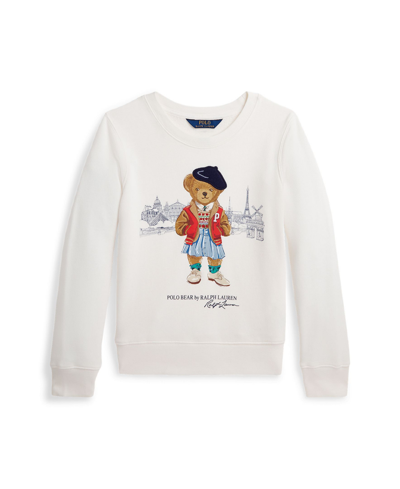 Polo Ralph Lauren Kids' Big Girls Polo Bear Paris Terry Crewneck Sweatshirt In Deck Wash White