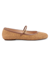 Gianvito Rossi Metal Detail Pointed Toe Woven Texture Ballerina In Cuoio