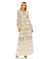 MAC DUGGAL WOMEN'S HIGH NECK FLORAL EMBROIDERED PUFF SLEEVE GOWN
