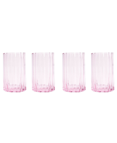 Jeanne Fitz Scalloped Rim Fluted Tall Tumbler Glass, Set Of 4 In Pink
